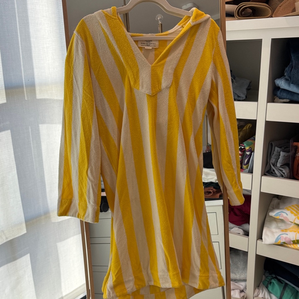 Yellow and White Striped towel poncho